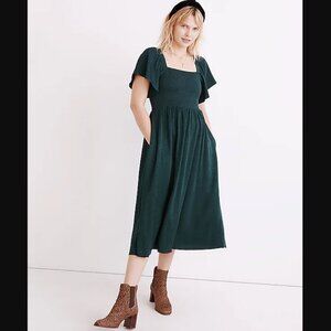 NWT Madewell Lucie Smocked Midi Dress in Cheetah Jacquard